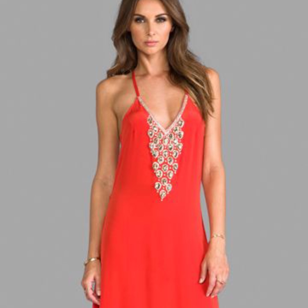 Karina Grimaldi Beaded Maxi in Tangerine S